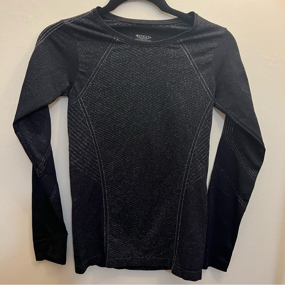 Athleta Flurry Shine Base Layer Top Black Sparkle Women's Size xs